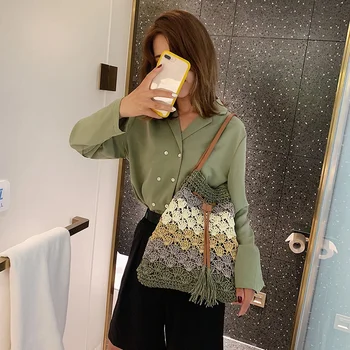 

Women Bucket String Beach Bags Summer Straw Bag Female Shoulder Bag Messenger Crossbody Bags Braided Bucket Bag