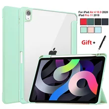 

PU Leather Case for iPad Air 4 4th Generation 10.9'' Pro 11 2020 Transparent PC Back Tablet Case for A2324 A2072 Stand + stylus