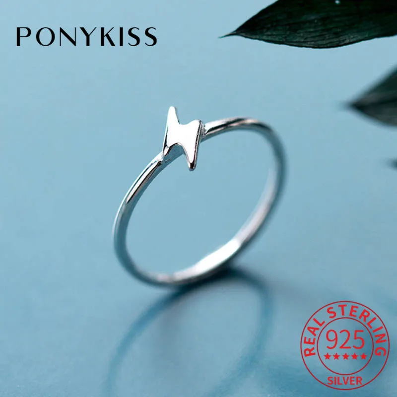 PONYKISS, настоящее 925 пробы, серебряное геометрическое кольцо с молнией для женщин, вечерние, модное, простое кольцо, аксессуар для девушек, прекрасный шикарный подарок