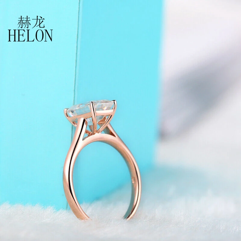 HELON Moissanite кольцо Твердое 14 к розовое золото изумруд огранка 2.4ct VVS/DF цвет Лаборатория Grown Moissanite алмаз обручальное кольцо для женщин ювелирные изделия