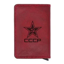 Retro Red soetic Union Scythe Hammer CCCP Rfid tarjetero hombres billeteras Vintage corto cuero Delgado billeteras cartera pequeña