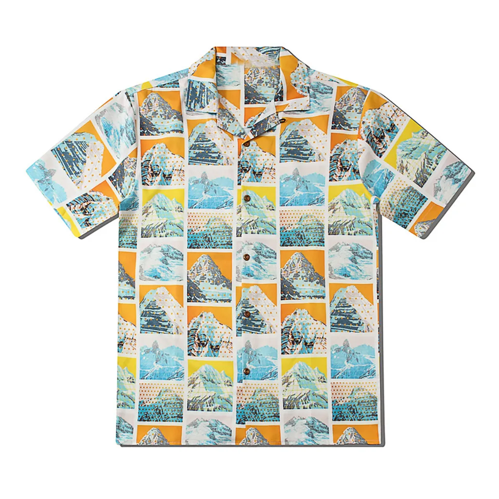 S-XL, мужские рубашки, летние, модные, повседневные, с принтом Снежной Горы, с коротким рукавом, гавайская рубашка, топ, блузка, Прямая поставка, July27
