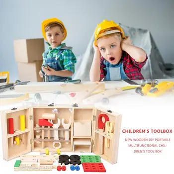 

Wooden Toolbox Set Wooden Tools Toys with Storage Box Pretend Play Toolbox Kids Tool Kit Educational Construction Tools Set