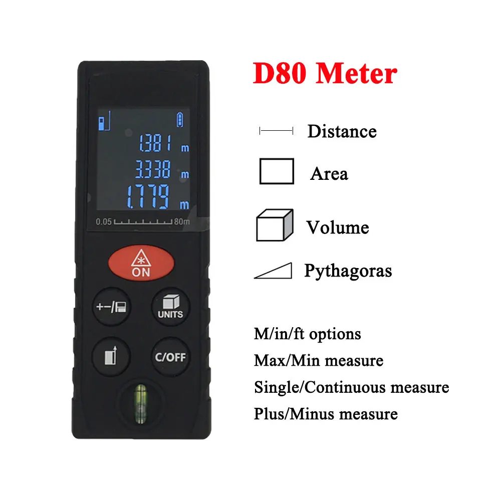 D80 meter Цифровой лазерный дальномер 100 м/80 м/60 м/40 м, точность лазерного дальномера 2 мм, максимальное расстояние измерения, лазерный дальномер ленты - Цвет: D80 meter