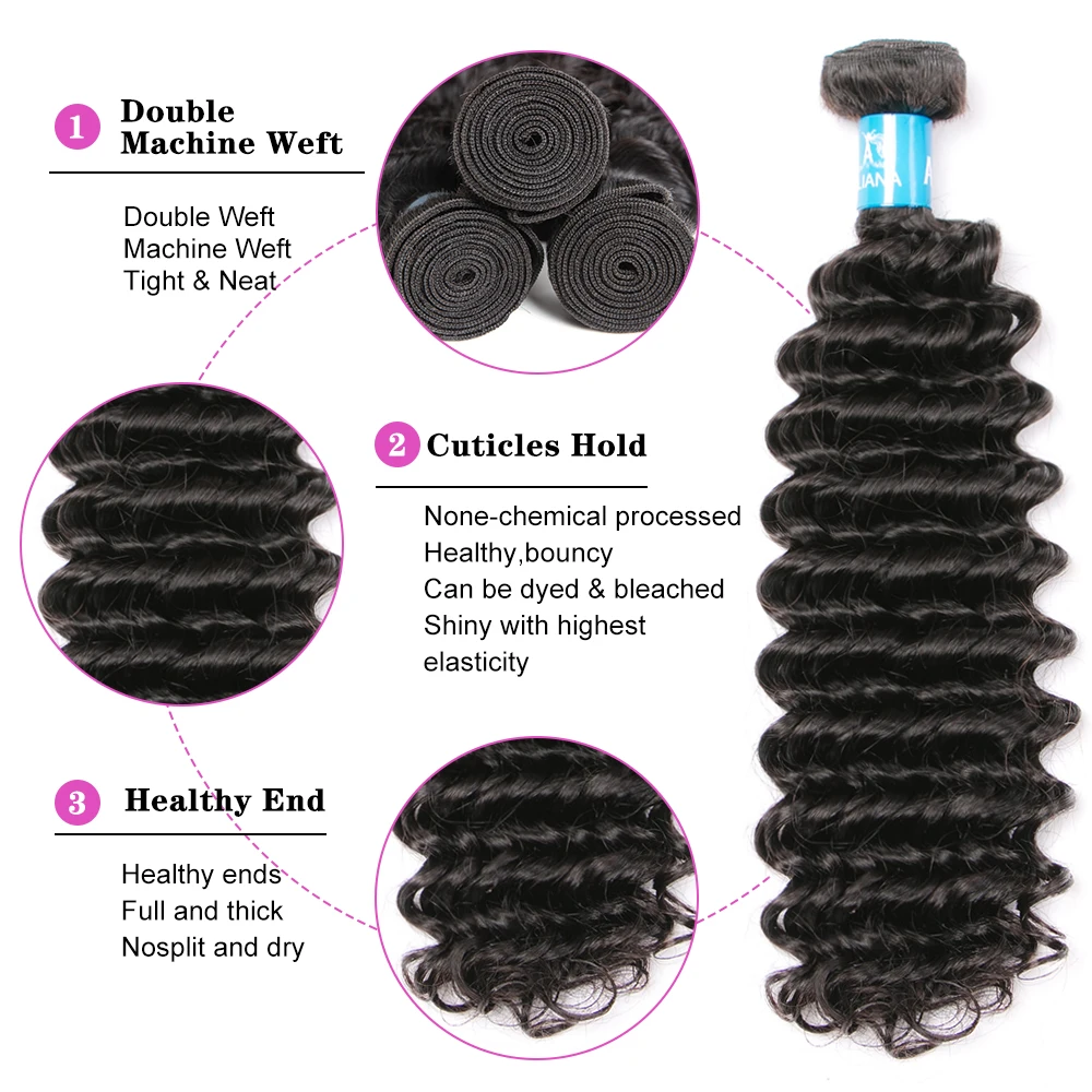 Amanda Deep Wave Brazilian Virgin Hair Bundles 10-30" Virgin Huamn Hair Weave Bundles Natural Color Can Bleached To #613