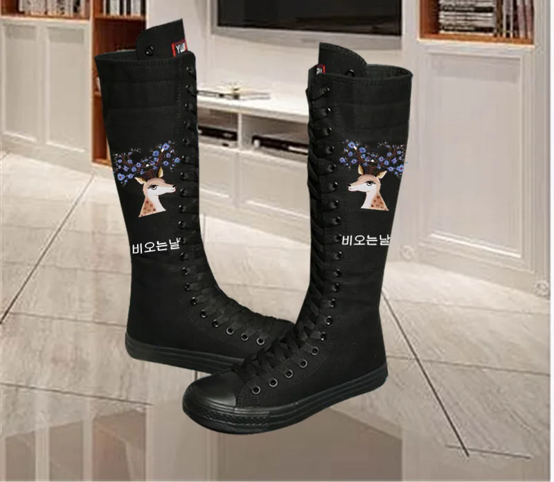 Flat 14 CXJYWMJL/женские высокие сапоги; белые сапоги до колена на платформе; черные сапоги до колена; высокие сапоги на шнуровке; джинсовые сапоги до бедра; 6857 - Цвет: Flat 14