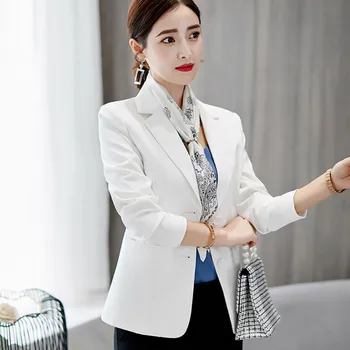 

Women's Jacket Spring Summer Solid Color Jackets Lapel Casual Long Sleeves Plus Size Black White Slim Warm Button Coat