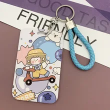 

1pc Weave Rope Keychain Badges Key Holder Protector with Lanyard Hanging Neck Logo Anime Girls Gift Credit Bus Pass ID Card Case