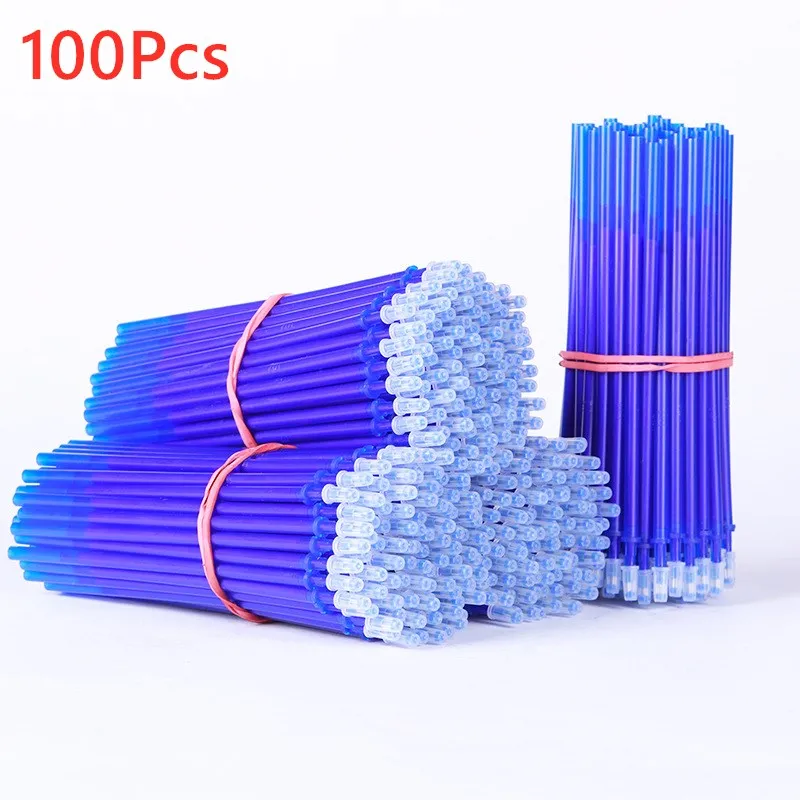 100Pcs/Set 0.5mm Erasable Pen Refill Suit Washable Handle Rod Blue Black Ink Gel Pen for School Office Writing Stationery Gift chinese writing brush blue and white porcelain pattern brush chinese calligraphy watercolor painting brush larger regular script