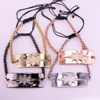 

4PCS, gold rose gold black silver color micro pave cz zircon rope adjusted Macrame bracelet Charm Braided Braiding Bangle