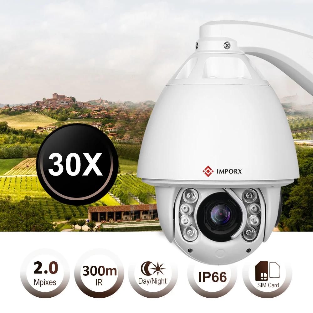 IMPORX 2MP WiFi автоматическое отслеживание POE IP камера Открытый 30X зум ИК 300 м аудио Onvif P2P H.265 HD Беспроводная PTZ камера безопасности
