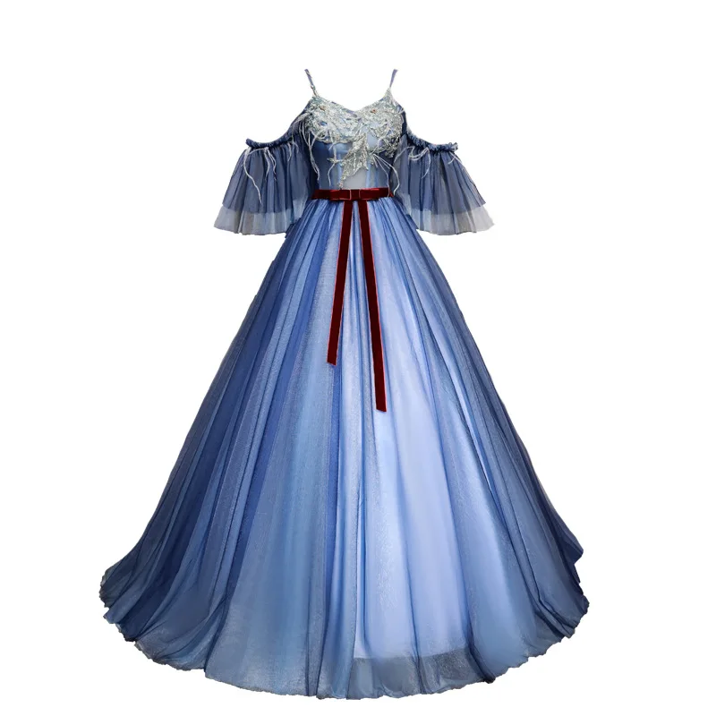 Бальные платья с пышными рукавами, Голубое Бальное Платье, vestido de 15 anos de debutante, милые 16 Платья принцессы, бальные платья Habitu