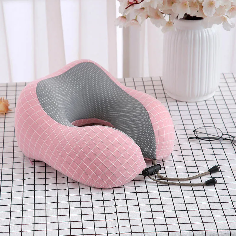 Pink Neck pillow Memory хлопковая u-образная Шейная подушка для путешествия подушка для шеи подушки под шею унисекс бизнес-ланч ломаная Шейная подушка для путешествия аксессуары - Цвет: Pink Neck pillow