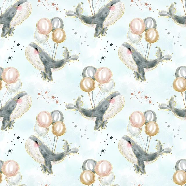 Polyester Satin Fabric for Dress Cute Whale Custom Printed Marine Animal Pattern Cloth Sewing DIY Handmade Patchwork S0258