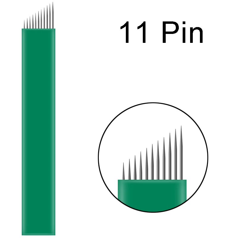 Иглы для микроблейдинга 0,16 мм LAMINA15pin форма U зеленый скошенный для Tebori ручка микроблейдинг Перманентный макияж ручная ручка татуировки - Габаритные размеры: 11pin
