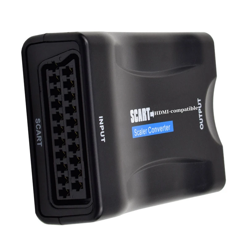 SCART To HDMI-compatible Video Audio Converter AV Signal Adapter Receiver For HDTV Sky Box STB TV DVD With EU Power Plug 1080P HDMI To AV Adapter Audio Video Converter Adapter