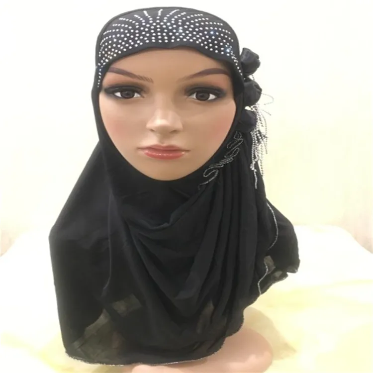 Arab crystal woman hijab floral muslim Amira stretchy scarf for lady ice silk wraps Wholesale