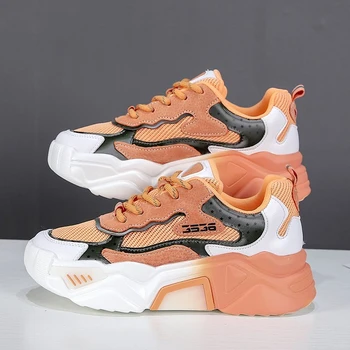 

Women Platform Sneakers 2020 Designers Mesh Orange Casual Shoes Fashion Chunky Sneaker Ladies Lacing Gray Vulcanized Shoes Woman
