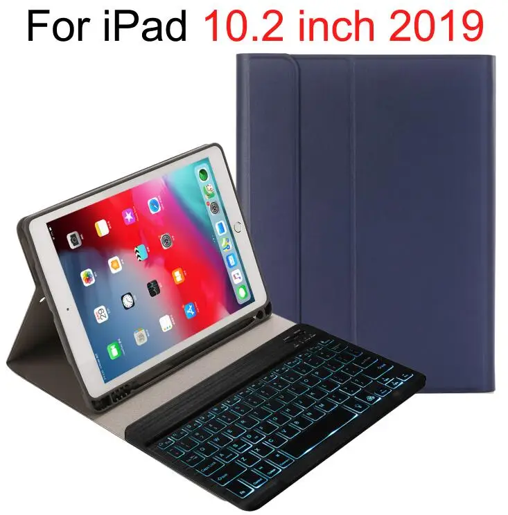 Чехол с клавиатурой с подсветкой для iPad 10,2, чехол с карандашом для Apple iPad 7-го поколения, 10,2 дюймов, беспроводная клавиатура, чехол - Цвет: Синий