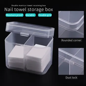 

New 2 Grids Transparent Plastic Nail Towel Storage Box Multifunction Cotton Pad Swab Manicur-towel Receiving Box Nail Art Tools