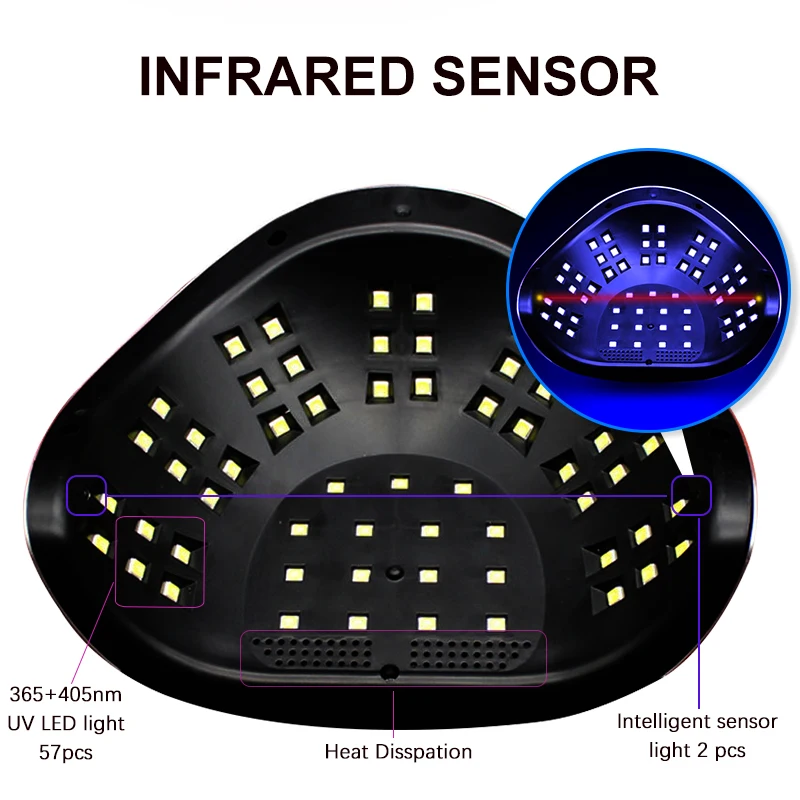 Lampada per unghie a LED UV ad alta potenza con cabina per smalto in gel con 57 LED, apparecchiatura per asciugatura unghie per manicure, strumento per asciugatura professionale del gel_voghion.com