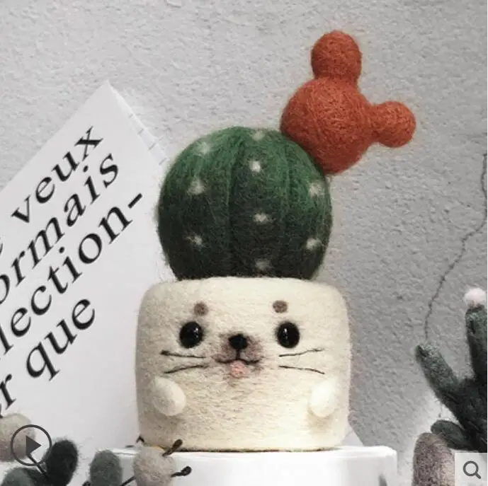Animal Series succulent potted plant wool needlepoint kit wool felt needle felting decoration craft needlecraft DIY handmade
