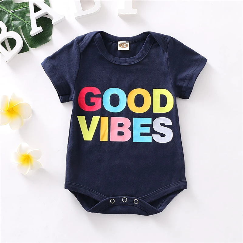 Good Vibes/Летний хлопковый комбинезон для маленьких мальчиков; Модный комбинезон с короткими рукавами для малышей; Одежда для мальчиков в