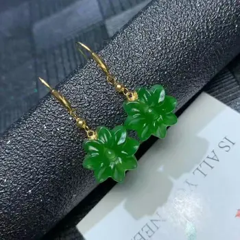 

SHILOVEM 18k yellow gold Natural Jasper drop earring classic fine Jewelry women wedding new gift wholesale plant myme1414921by