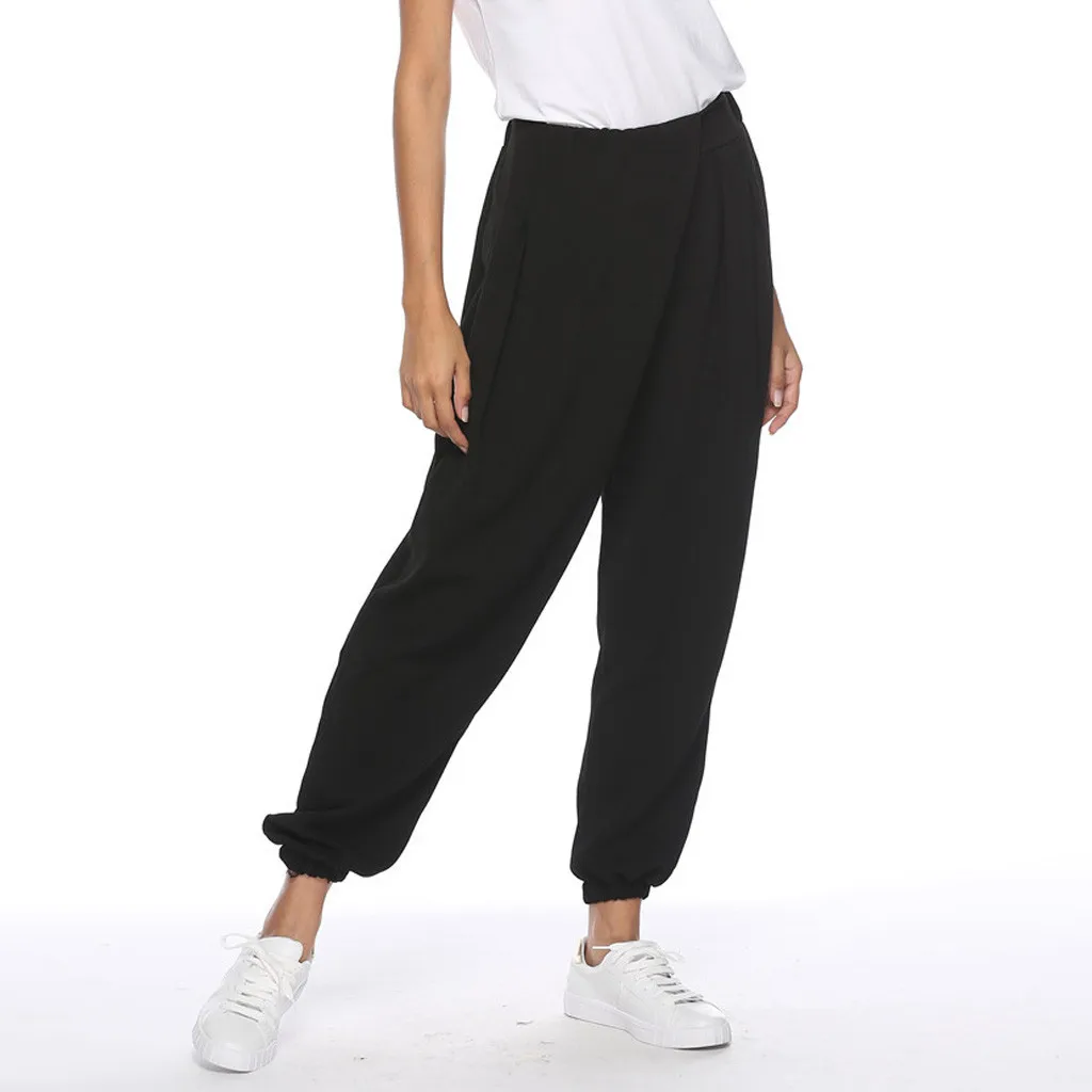 Pantalones mujer модные женские брюки Высокая талия плиссированные повседневные свободные лучевые брюки шаровары