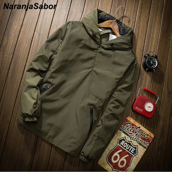 

NaranjaSabor 2020 Autumn Jacket Mens Hooded Windbreaker Men Solid Color Pullover Outwear Fashion Male Casual Brand Clothing N628