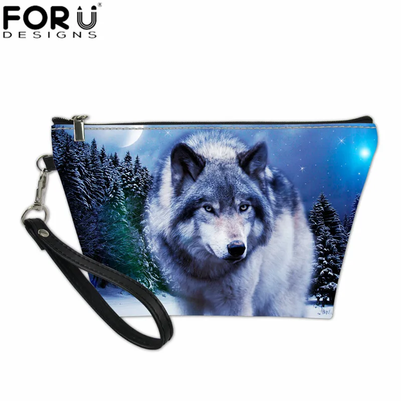FORUDESIGNS/косметички для макияжа для женщин с принтом волка, косметички женский макияж, сумка для туалетных принадлежностей, многофункциональная сумочка