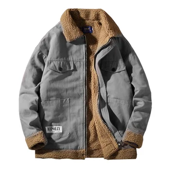 

Men's Winter Jacket Fashion Solid Color Cashmere Thick Warm Jacket Loose Long Sleeve Zipper High Quality Men's Clothing big size