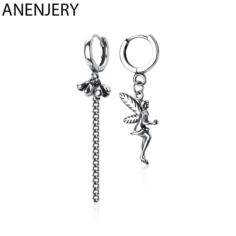 Женские асимметричные серьги-кольца ANENJERY 925 пробы серебряные серьги с маленькими