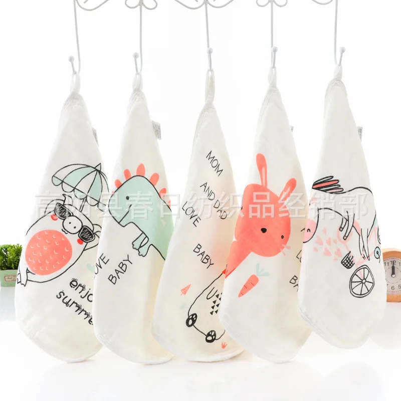  5-Packaged in the Shape of Bars Six-layer Pure Cotton Infant Gauze Bibs Cartoon Seersucker Baby Sma