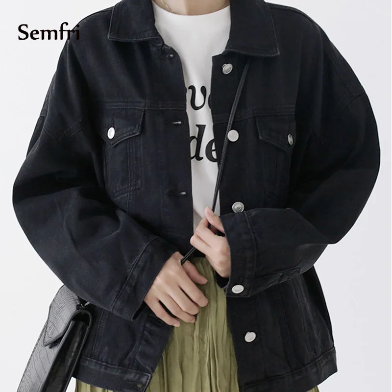 Ceny Semfri czarna kurtka dżinsowa kobiety jesienno zimowa jeansowa kurtka płaszcz Casual Harajuku Streetwear koreańskie ubrania 2019 chaqueta mujer