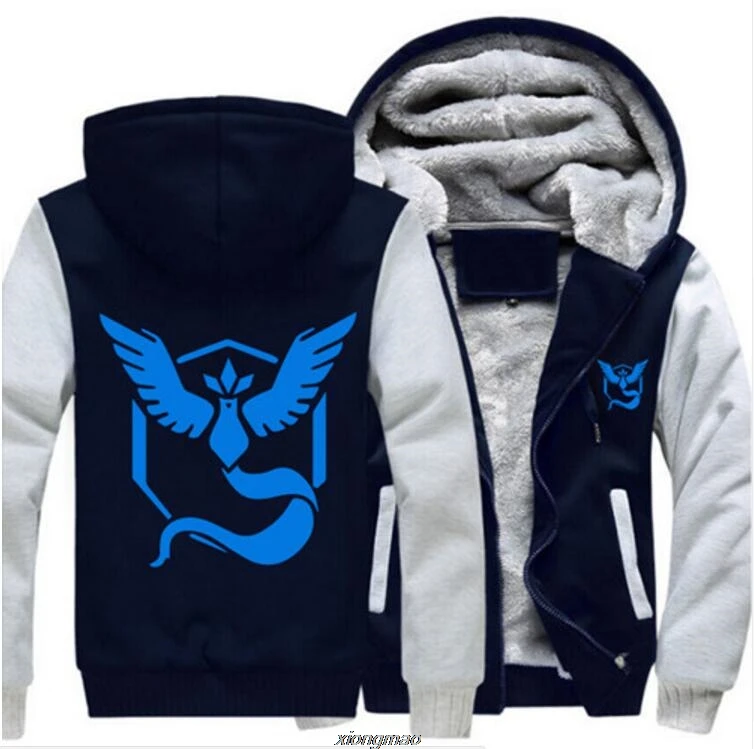 7 Мужские толстовки с капюшоном, размеры США, Pokemon Go Team Valor Team Mystic Team Instinct, Зимние флисовые свитшоты на молнии, плотное пальто, куртка - Color: 7
