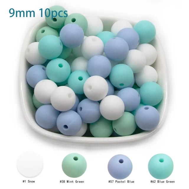 Cute-Idea 10pcs Baby Silicone Round Beads 9/12/15mm Food Grade Chewable Pearl Beads DIY Teething Pacifier Chain Toys Baby Goods 9MM-N