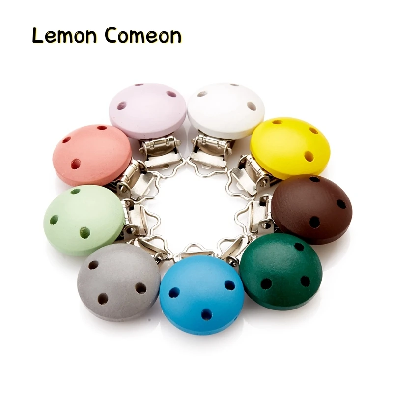 10Pc Round Wood Baby Pacifier Clip Holder Infant Nipple Dummy Beads Metal Soother Teether Feeding Care | Мать и ребенок