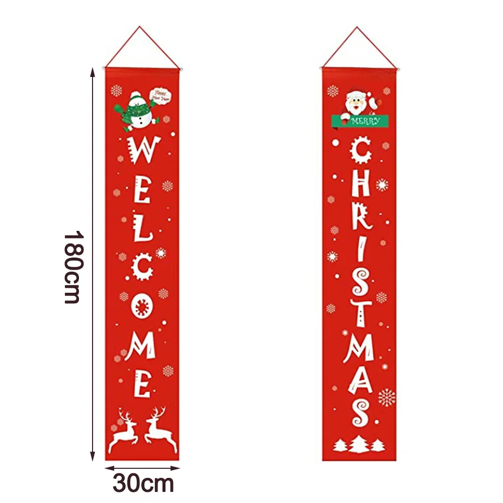 2 Pcs Merry Christmas Banners Front Door Christmas Porch Banners Porch Sign Hanging Xmas Decorations
