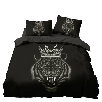 

Black Sketch Crown Tiger Animal Bedding Set Bedroom Decor Microfiber Hypoallergenic Zipper Black 1PC Duvet Cover Pillowcases