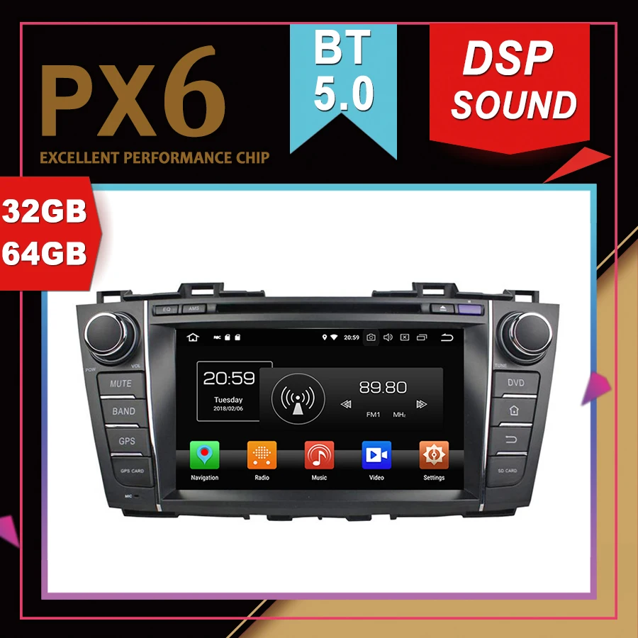 Автомобильный мультимедийный GPS-навигатор PX6 Android 9 0 2 Din для Mazda 5 Premacy 2009 2012 DSP |