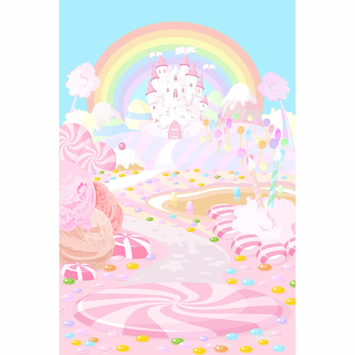 Allenjoy Candyland милые Вечерние Декорации для сцены Радужный замок, феи сказочный путь пастельный Фотофон конфетный бар Фотофон