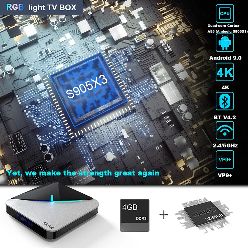 A95X F3 Air RGB светильник Smart tv Box Android 9,0 Amlogic S905X3 4 Гб 64 Гб Wifi 4K 60 кадров в секунду медиаплеер 2 Гб 16 Гб телеприставка