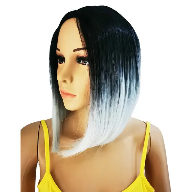 AIYEE Short Straight Brazilian Wig Synthetic Middle Part Hair Wigs Full Head for Black Women Heat Resistant Wig for Women Ombre White