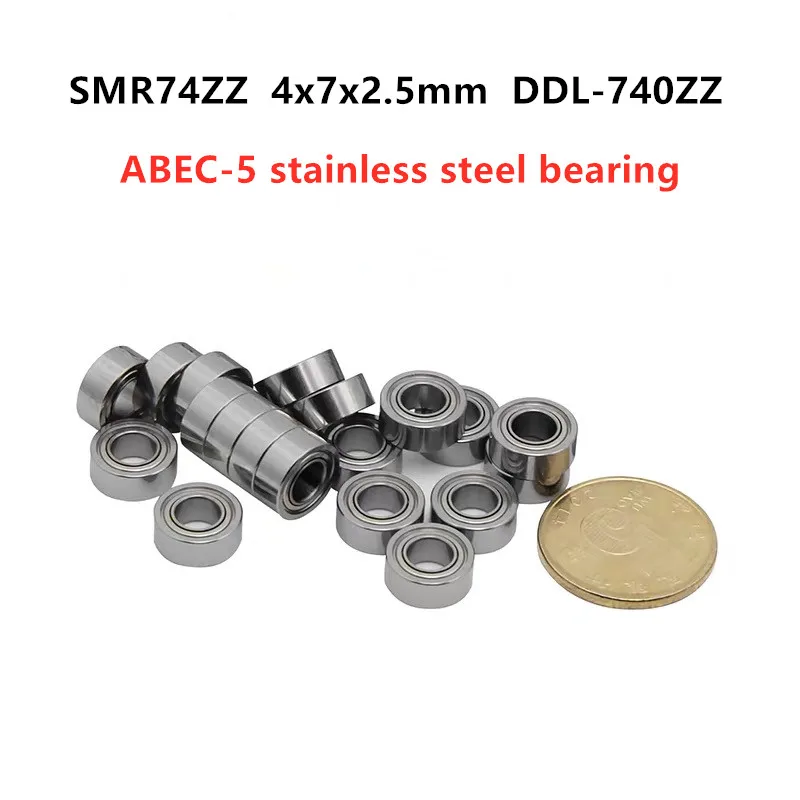 50pcs ABEC-5 SMR74ZZ 4x7x2.5 mm DDL-740ZZ stainless steel miniature ball bearing SMR74 -2Z 4*7*2.5mm model bearings