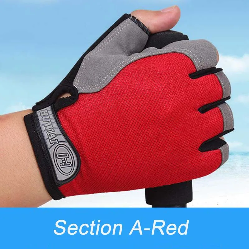 Outdoor Motorcycle Cycling Gloves The Men Spring Summer Non-Slip Shock Absorption Half Finger Gloves Fitness Sports Gloves Women - Color: Red