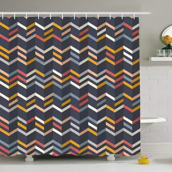 

Shower Curtain Set with Hooks 60x72 Fashion Zigzag Tile Border Pattern Yellow Zig Orange Red Abstract Zag Geometric Striped