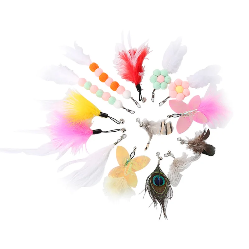 Cat Toy Feather Replacement Head Bells Feather Freely Change Combinations Multi-type For Cat Stick Telescopic Rod DIY Tools