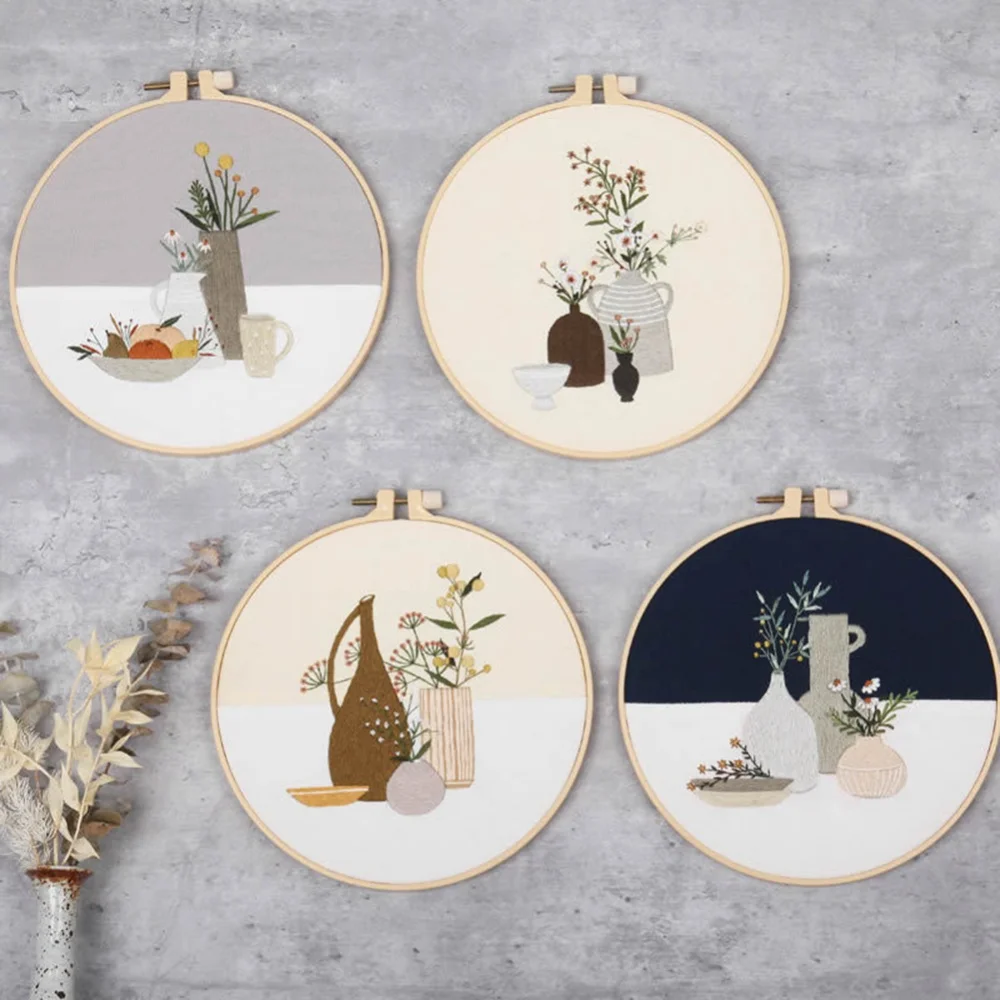 DIY Flowers Plants Pattern Embroidery Set Handicrafts Material Kits for Beginner Cross Stitch Sewing Craft Needlework Kit Tools