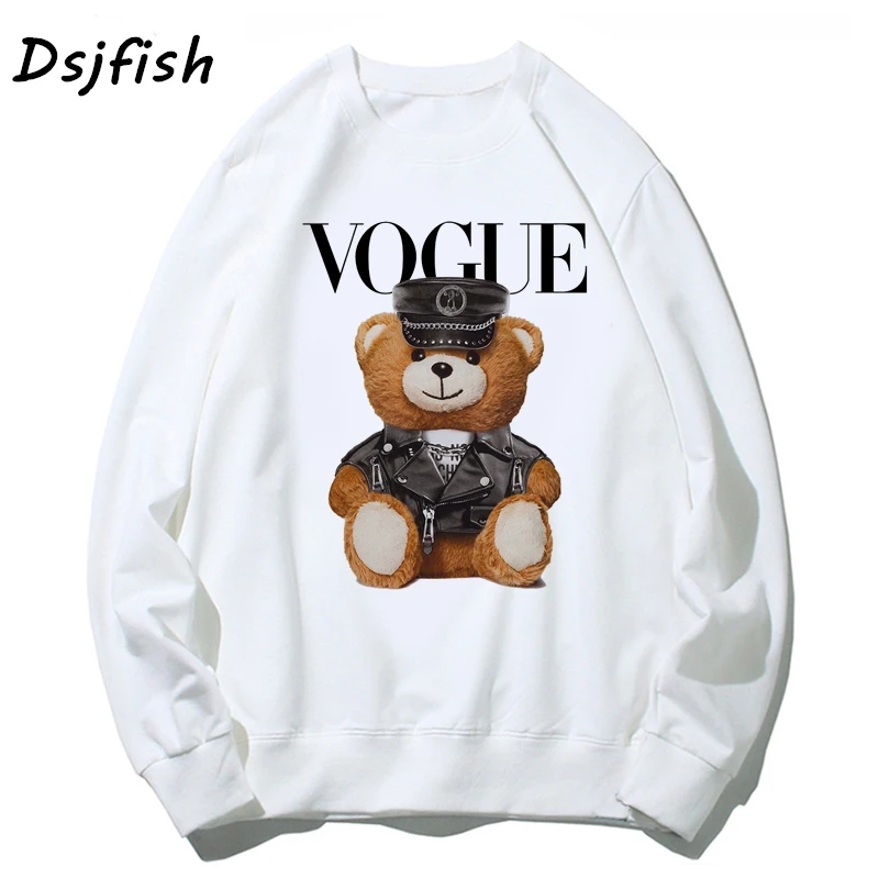 Womens hoodies vogue punk princess fashion long sleeve bear policet Printed hoodie sweatshirts O-neck White hoodie for girl Womens hoodies vogue punk princess fashion long sleeve bear policet Printed hoodie sweatshirts O-neck White hoodie for girl